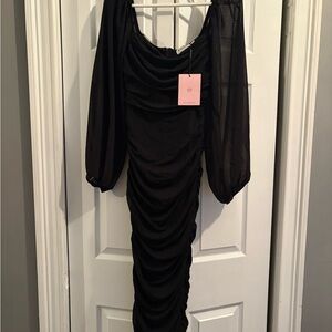 Hello Molly Black Ruched Off the Shoulder Bodycon Dress